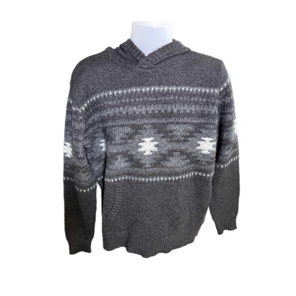 American Eagle Sweater Mens Size M Gray Aztec Southwestern Hooded Wool Blend - Picture 5 of 11
